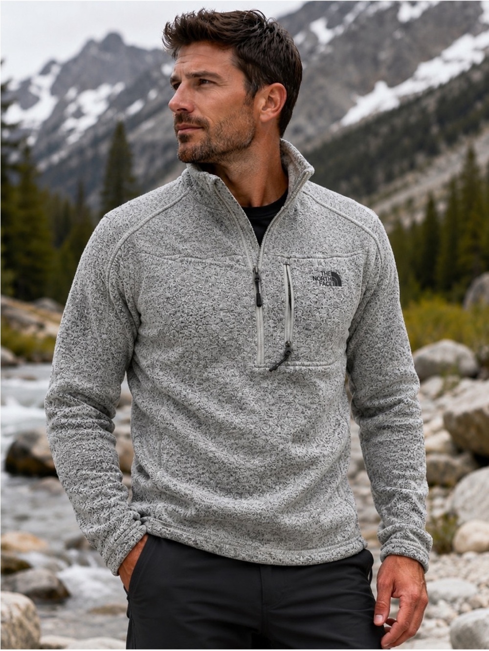 The North Face Men’s Sweater heavyweight Fleece Quarter Zip SZ L Heather Grey